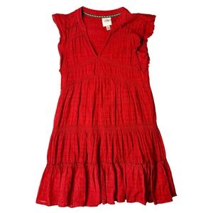 Knox Rose Red Tiered Boho Mini Dress XS V-Neck Cotton Cottagecore Peasant Boho